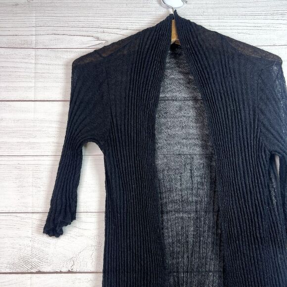 Eileen Fisher Mohair Blend Sweater Black Knit Open Front Cardigan Size PM - Picture 3 of 10